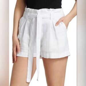 **L’AGENCE Hillary Linen Paper Bag Shorts – Women’s Size 30, White**